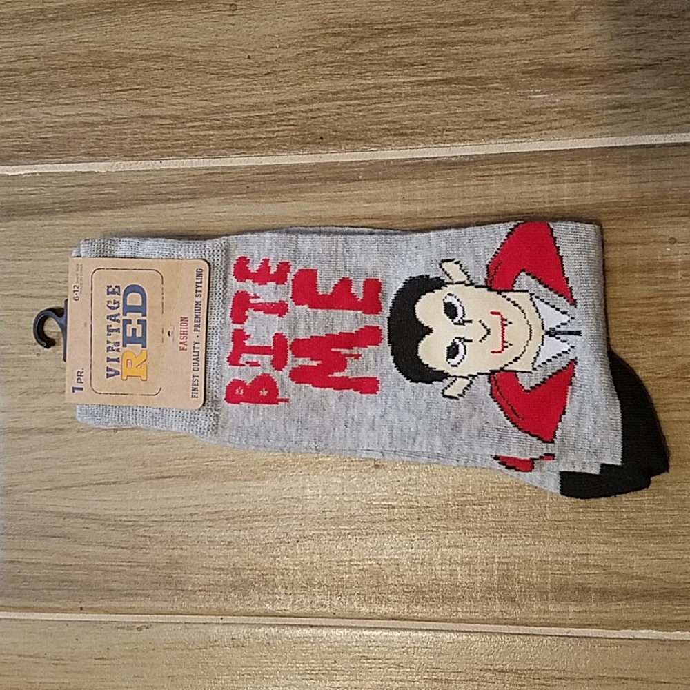 Vintage red bite me socks